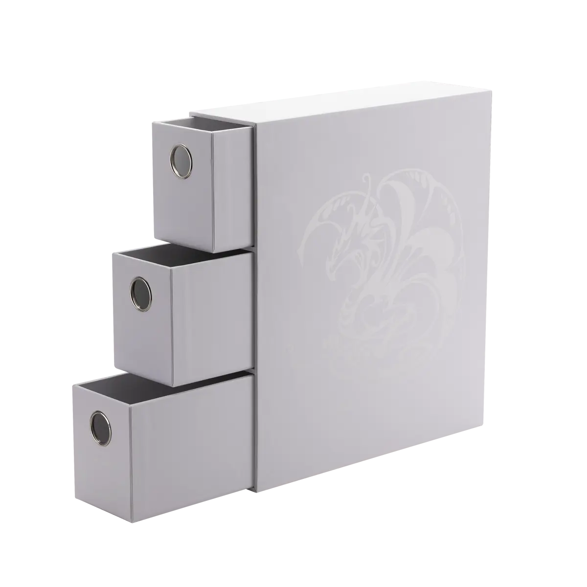 Sistem de stocare Dragon Shield Fortress Card Drawers White cu 3 sertare pentru cărți TCG