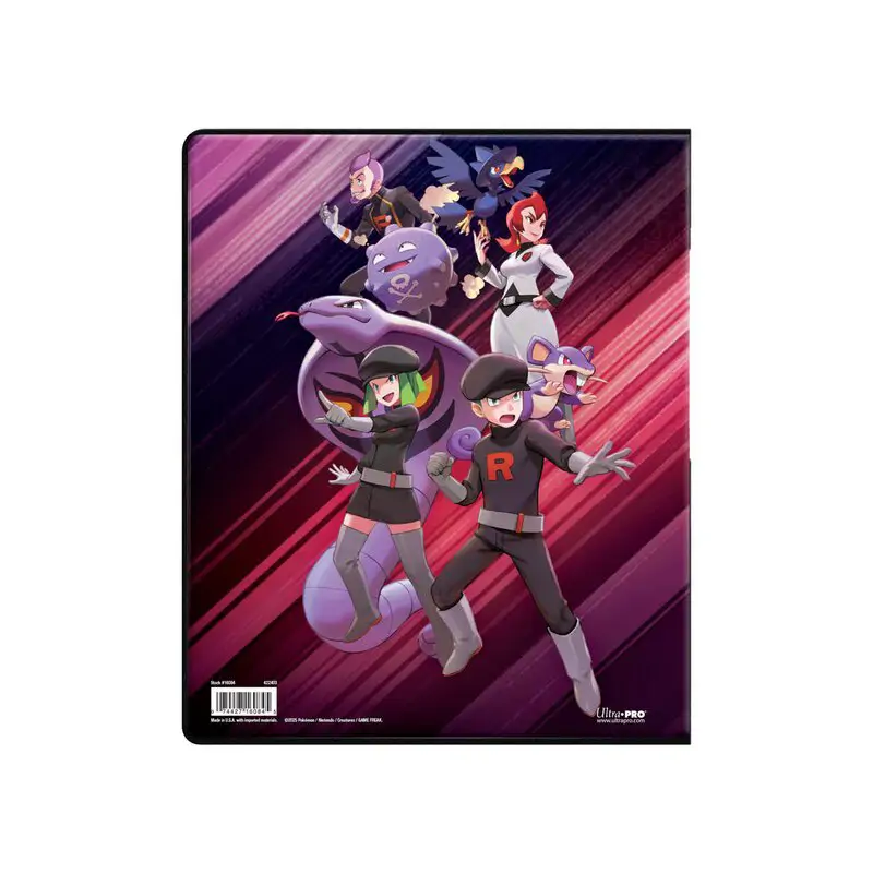 Interiorul albumului Ultra Pro Pokémon Destined Rivals, arătând o pagină deschisă cu cele 9 buzunare transparente, de înaltă claritate, gata pentru a stoca carduri.