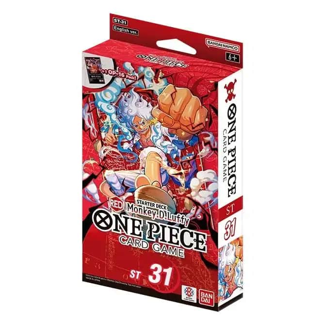 Ambalajul frontal al Starter Deck-ului One Piece Card Game ST-31, cu o ilustrație dinamică a lui Monkey D. Luffy în prim-plan și logo-ul oficial al jocului.