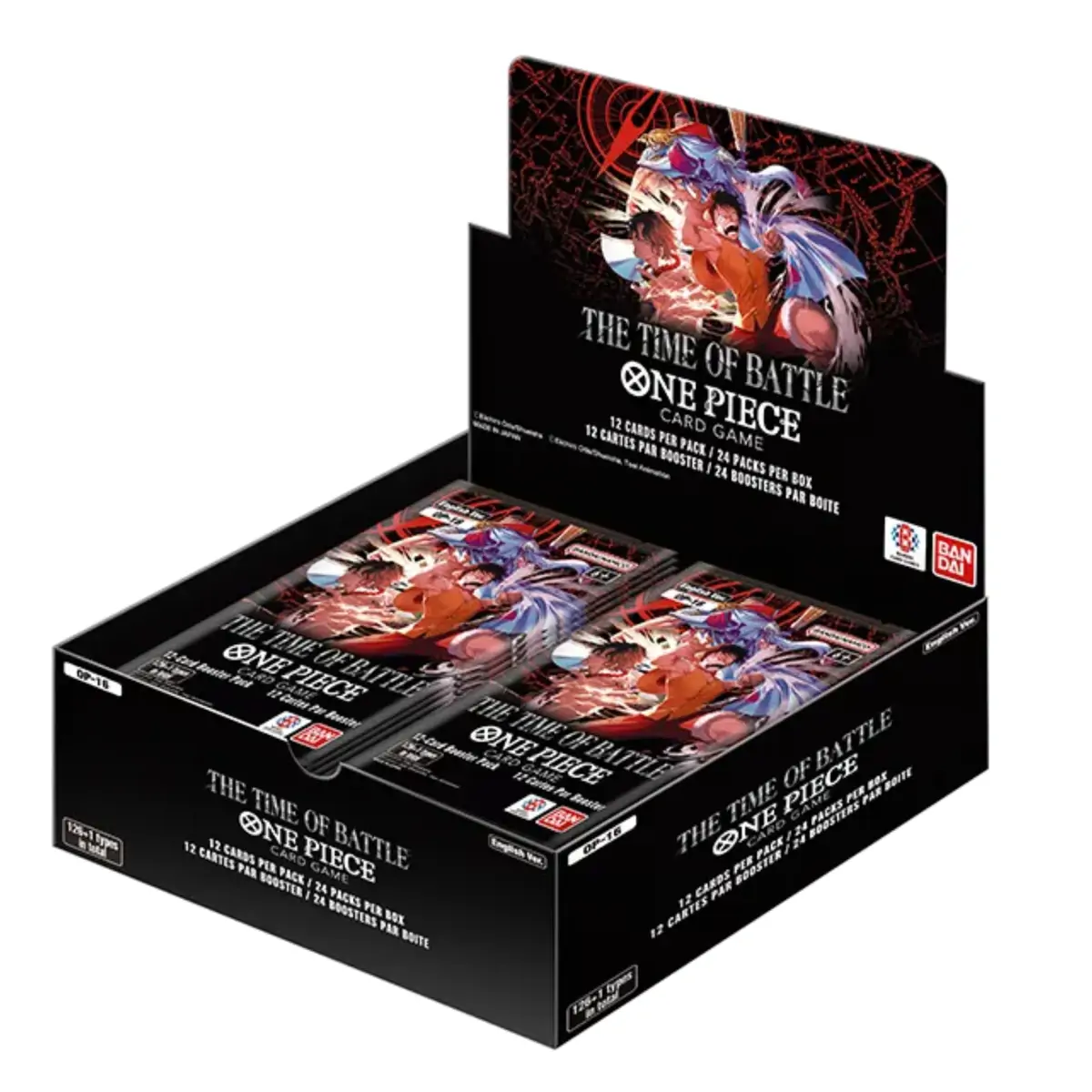 Cutie sigilată One Piece Card Game The Time Of Battle Booster Box OP-16, cu ilustrații vibrante ale personajelor din arcul Paramount War, afișată frontal.