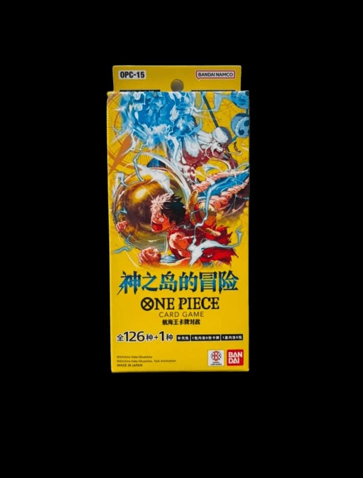 Cutia Slim Booster Box pentru One Piece Card Game OPC-15 Adventure on KAMI's Island, ediția în limba chineză, cu artwork-ul principal vizibil pe partea din față.