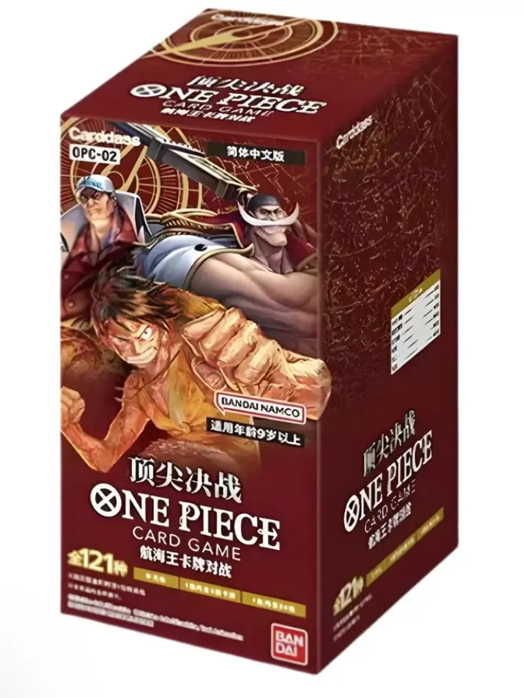 Cutie booster box sigilată pentru jocul de cărți One Piece, setul Paramount War OPC-02, ediția în limba chineză, cu artwork-ul principal vizibil.