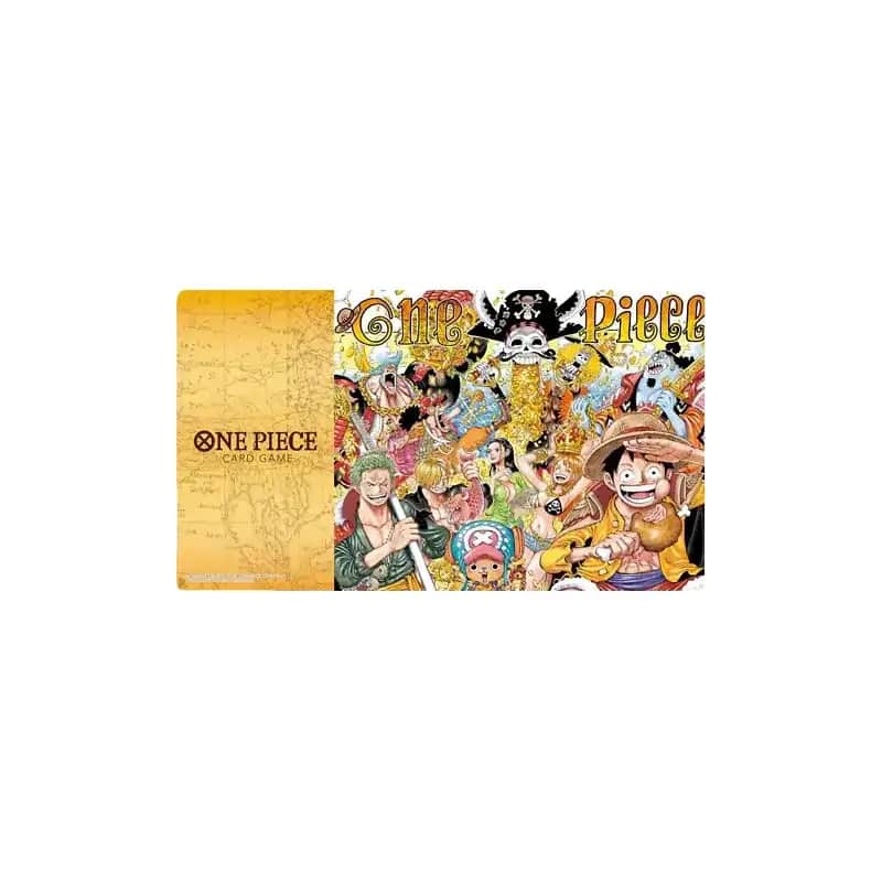 Playmat oficial One Piece Card Game Ediție Limitată Vol. 1, desfășurat complet pentru a afișa designul exclusivist și culorile vibrante.