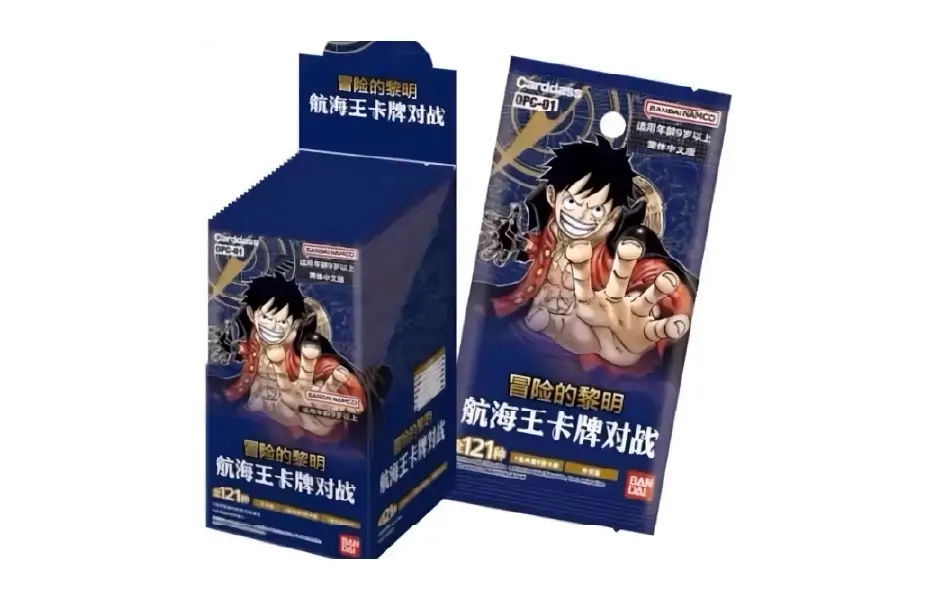 Cutie sigilată One Piece Romance Dawn OPC-01 Booster Box, ediția chineză, cu ilustrația principală a lui Monkey D. Luffy în prim-plan.