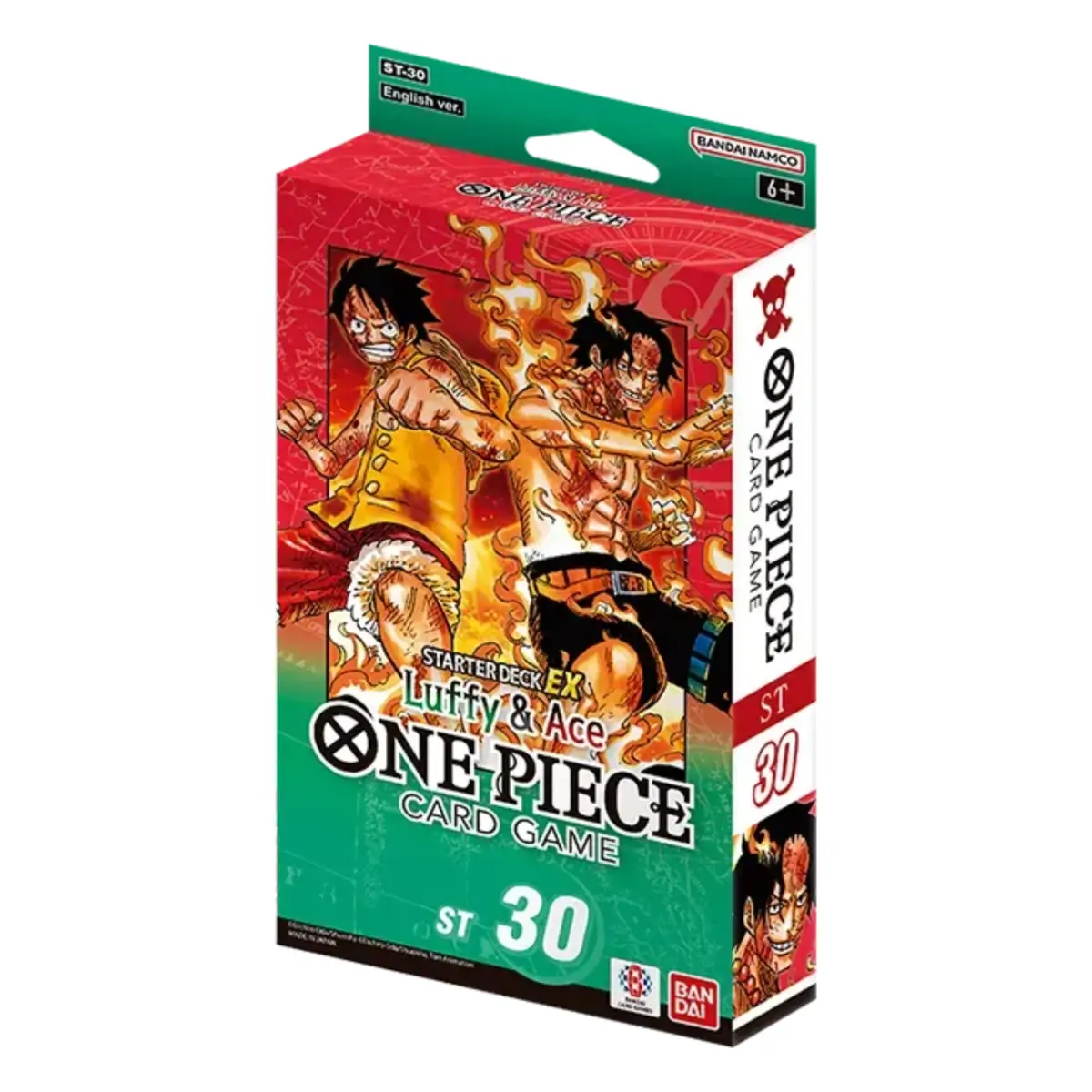 Cutia Starter Deck-ului EX Luffy & Ace (ST-30) din One Piece Card Game, ilustrând personajele principale Portgas D. Ace și Monkey D. Luffy într-o postură de luptă dinamică.