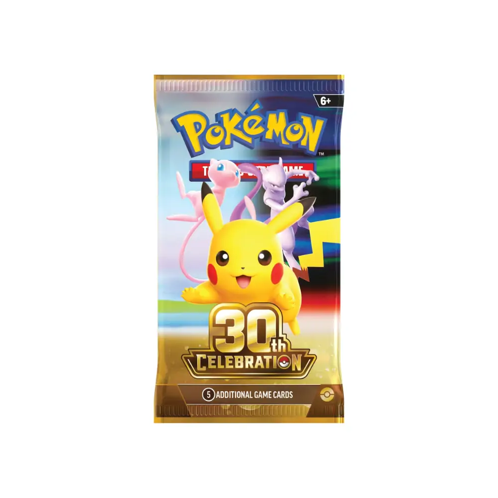 Detaliu cu cartea promoțională full-art Nidorina și un pachet de folii de protecție (sleeves) din setul Pokemon 30th Celebration Elite Trainer Box.