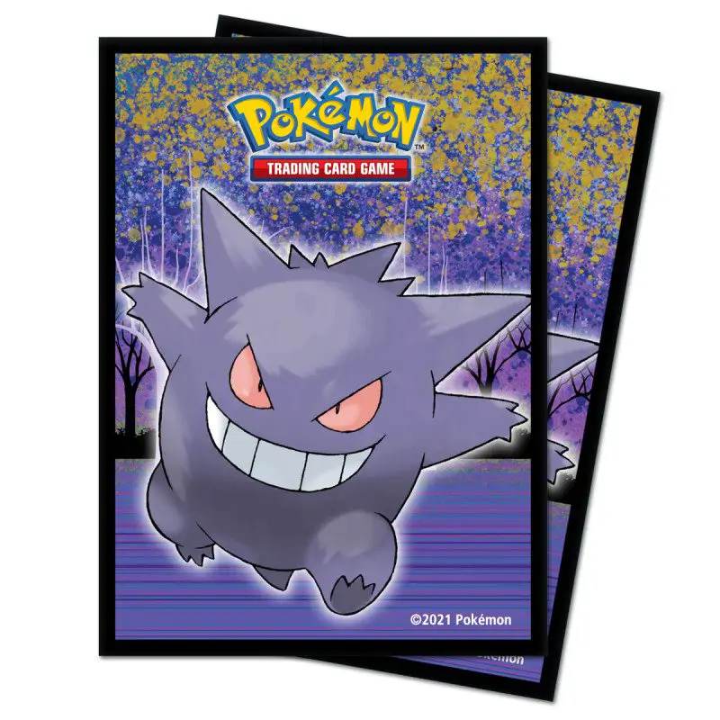 Ambalajul complet al foliilor de protecție Ultra Pro Pokémon din seria Gallery - Haunted Hollow, cu o imagine mare a lui Gengar pe un fundal întunecat și logo-ul oficial Pokémon TCG.