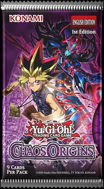 Cărți Yu-Gi-Oh! rare reimaginare ale monștrilor clasici Black Luster Soldier și Magician of Black Chaos din setul Chaos Origins